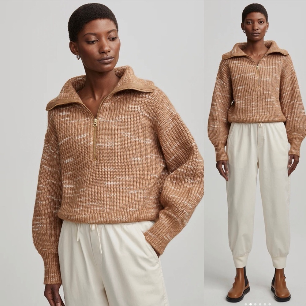 Varley Ridley Dalmation Half Zip Sweater in Golden Bronze & Egret